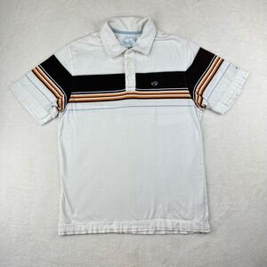 Kirra Polo Shirt Mens Medium White Striped Surf Casual Short Sleeve Cotton